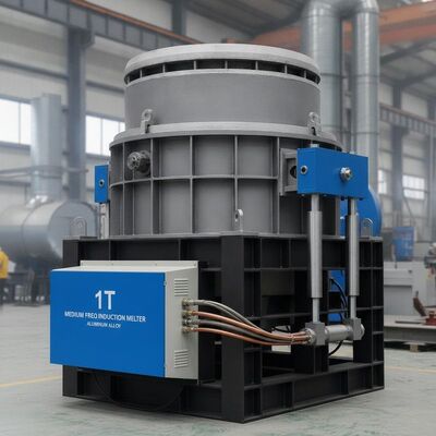 kupić 1-tonowa średniej częstotliwości indukcyjna piec do topienia z hydraulicznym systemem przechylania do szybkiego topienia stopów aluminium produkcja online